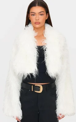 White Shaggy Faux Fur Cropped Coat