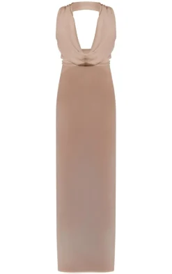 White Sheer Chiffon Cowl Neck Maxi Dress