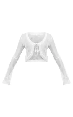 White Sheer Chrome Knit Tie Front Cardigan