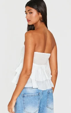 White Sheer Cotton Tiered Crop Top