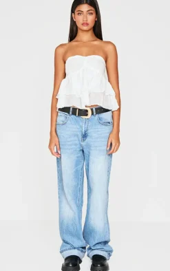 White Sheer Cotton Tiered Crop Top