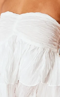 White Sheer Cotton Tiered Crop Top