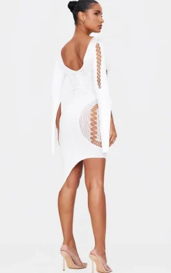 White Sheer Cut Out Long Sleeve Midi Dress