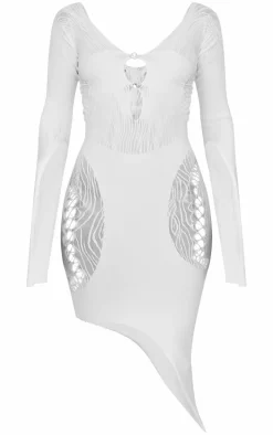 White Sheer Cut Out Long Sleeve Midi Dress