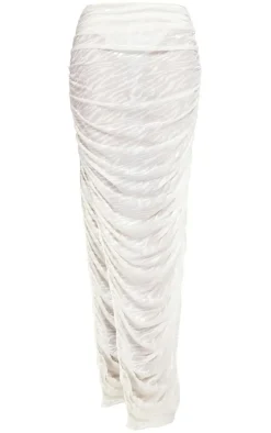 White Sheer Devore Ruched Midaxi Skirt