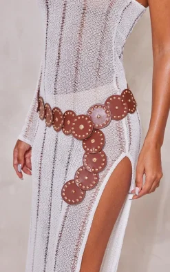 White Sheer Distressed One Shoulder Split Maxi Dress