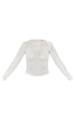 White Sheer Glitter Knit Long Sleeve Top