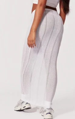 White Sheer Knit Low Rise Maxi Skirt