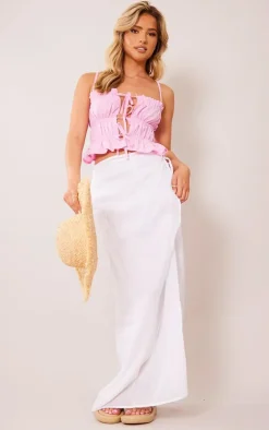 White Sheer Linen Look Wrap Over Maxi Skirt