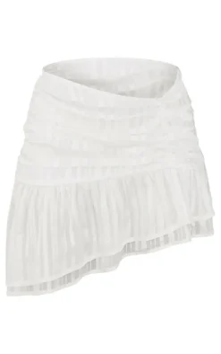 White Sheer Stripe Chiffon Ruffle Mini Skirt