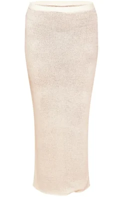 White Sheer Textured Knit Low Rise Maxi Skirt