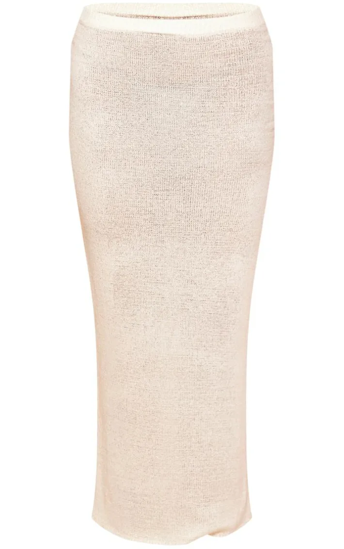 White Sheer Textured Knit Low Rise Maxi Skirt