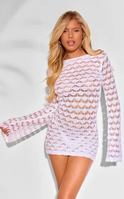 White Shell Knit Low Back Mini Dress
