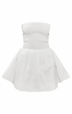 White Shirred Bandeau Puff Ball Dress