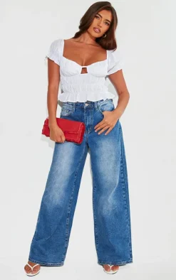 White Shirred Ruched Crop Top