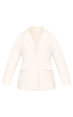 White Single Breasted Boucle Oversized Blazer