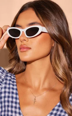 White Slim Retro Cat Eye Sunglasses