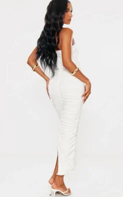 White Slinky Bandeau Trim Detail Maxi Dress