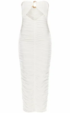 White Slinky Bandeau Trim Detail Maxi Dress