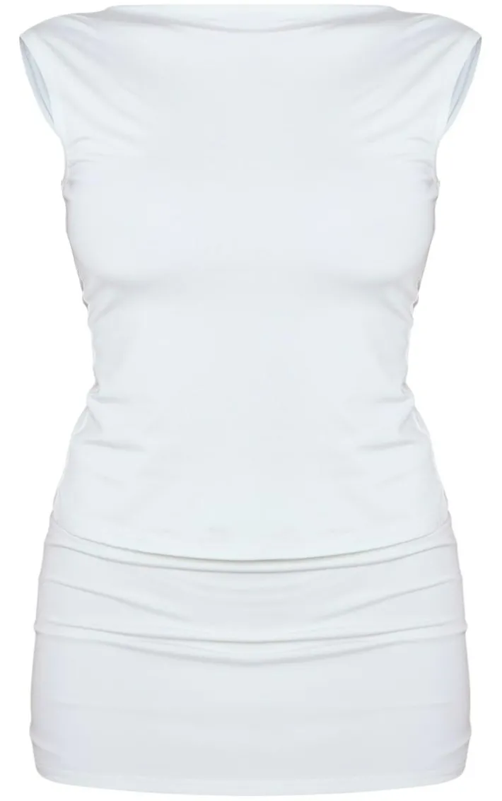 White Slinky Open Back Longline Top