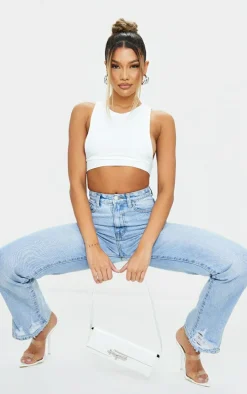 White Slinky Racer Extreme Dropped Armhole Crop Top