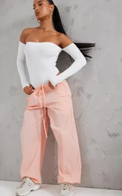 White Snatched Rib Bardot Thumbhole Bodysuit