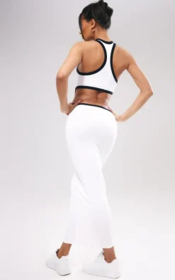 White Snatched Rib Contrast Binding Cut Out Midaxi Dress