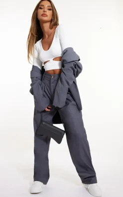 White Snatched Rib Cut Out Long Sleeve Crop Top