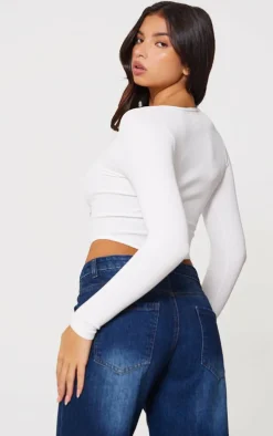 White Snatched Rib Double Zip Top