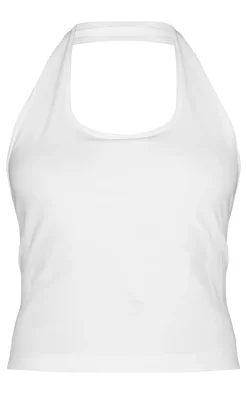 White Snatched Rib Halterneck Top