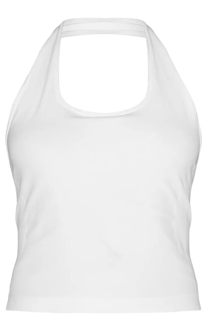 White Snatched Rib Halterneck Top