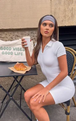 White Snatched Rib Polo Unitard