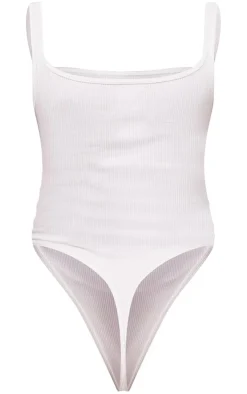 White Snatched Rib Square Neck Sleeveless Bodysuit