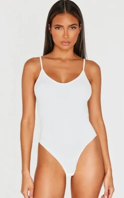 White Snatched Rib Strappy Bodysuit