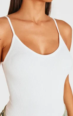 White Snatched Rib Strappy Bodysuit