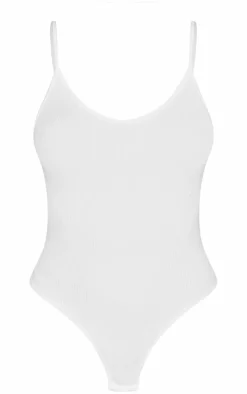 White Snatched Rib Strappy Bodysuit