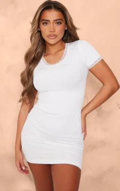 White Snatched Sculpt Lace Trim Cap Sleeve Bodycon Dress