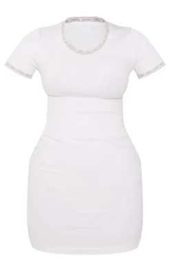 White Snatched Sculpt Lace Trim Cap Sleeve Bodycon Dress