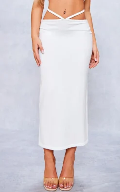 White Soft Knit Waist Tie Midaxi Skirt