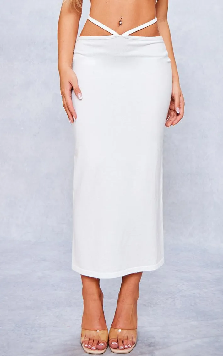 White Soft Knit Waist Tie Midaxi Skirt
