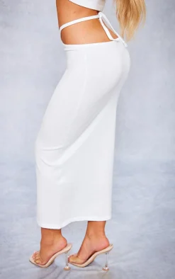 White Soft Knit Waist Tie Midaxi Skirt