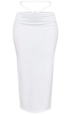 White Soft Knit Waist Tie Midaxi Skirt
