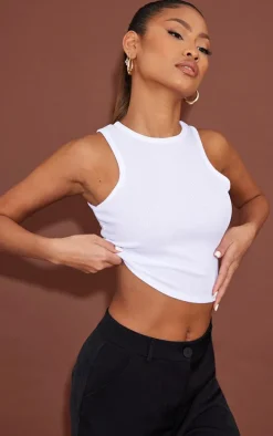 White Soft Rib Racer Cropped Top