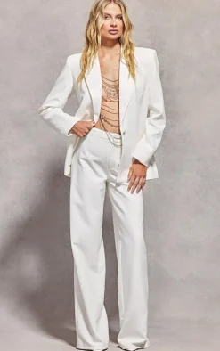 White Straight Leg Tailored Pants