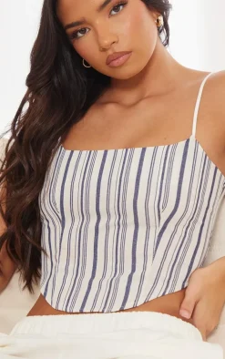 White Strappy Curved Hem Stripe Cami