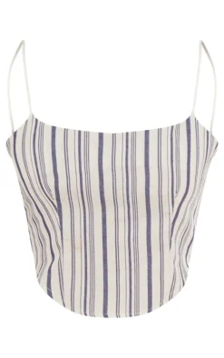 White Strappy Curved Hem Stripe Cami