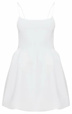 White Strappy Scuba Puffball Dress