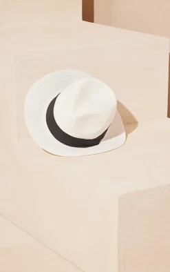 White Straw Fedora Sun Hat