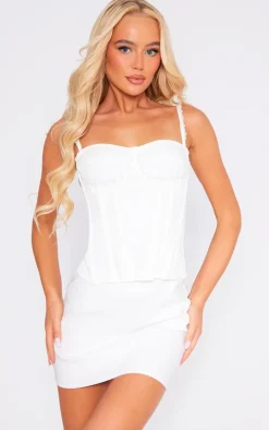 White Stretch Woven Dip Hem Mini Skirt