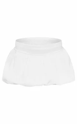 White Stretch Woven Micro Mini Puffball Skirt